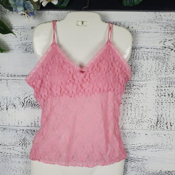 Secret Treasures Tops - Secret Treasures Pink Lace Sheer Camisole Tank Top Sz L Y2K Romantic Coquette